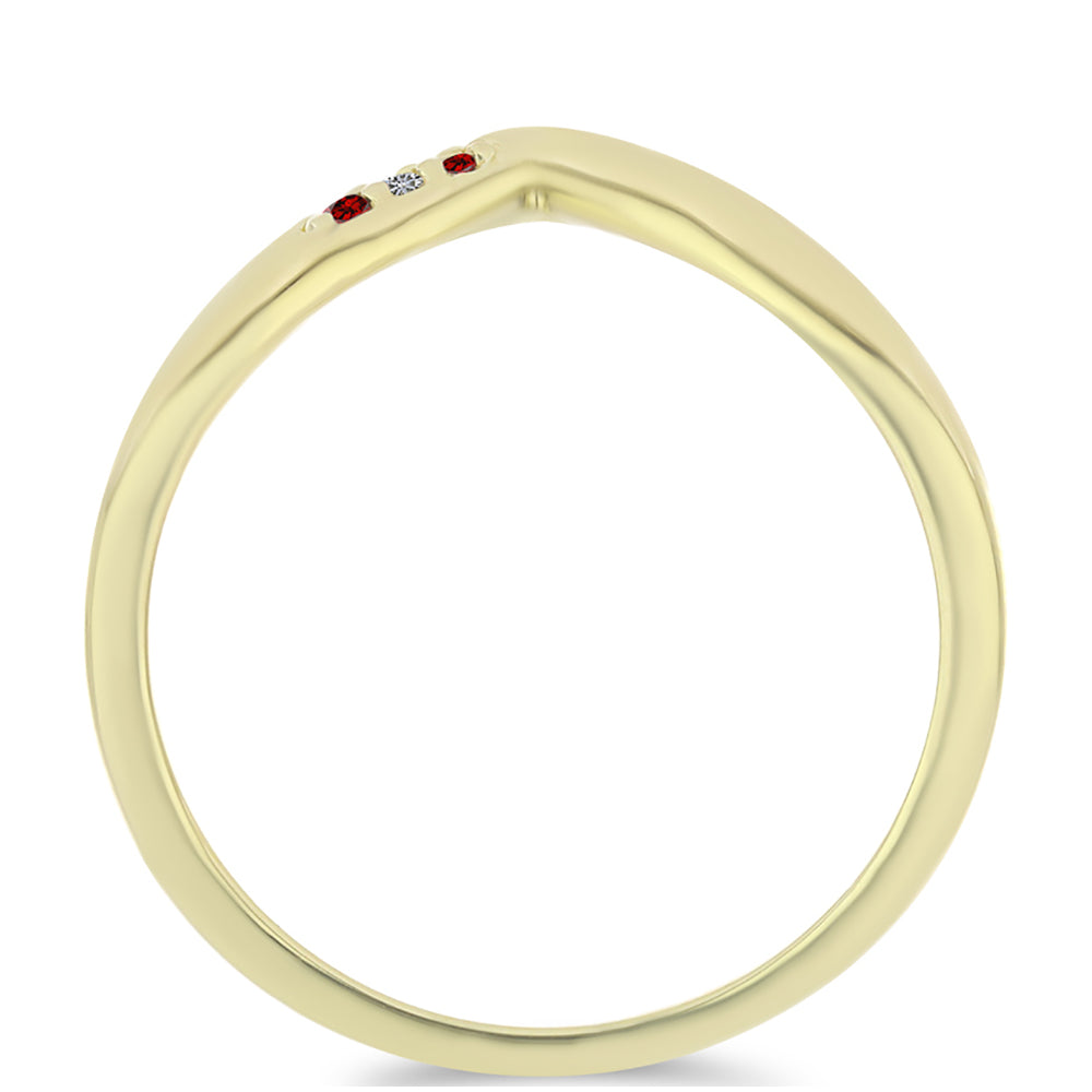 Anillo de Plata Bañada en Oro con Diamante Rojo y Diamante blanco