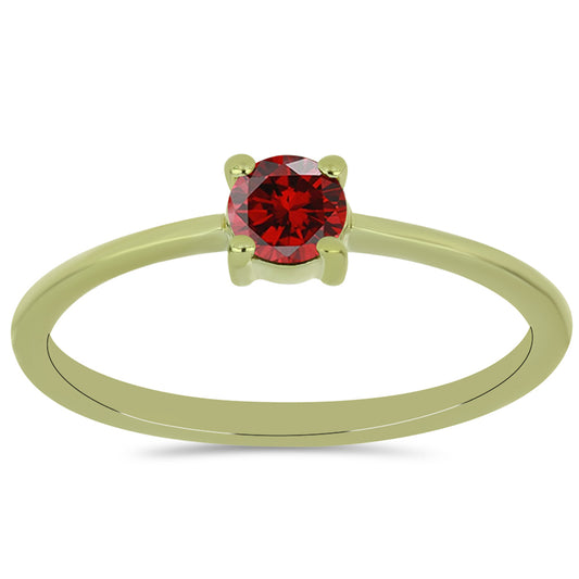 Anillo de Plata Bañada en Oro con Diamante Rojo