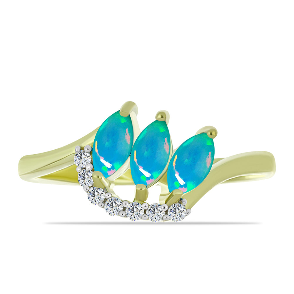 Anillo de Plata Bañada en Oro con Ópalo Azul Paraiba de Etiopía y Topacio Blanco