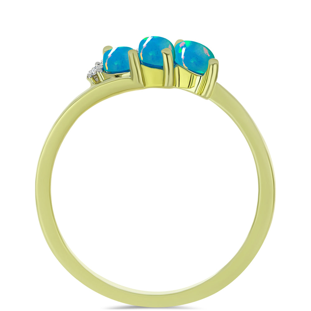 Anillo de Plata Bañada en Oro con Ópalo Azul Paraiba de Etiopía y Topacio Blanco 2 