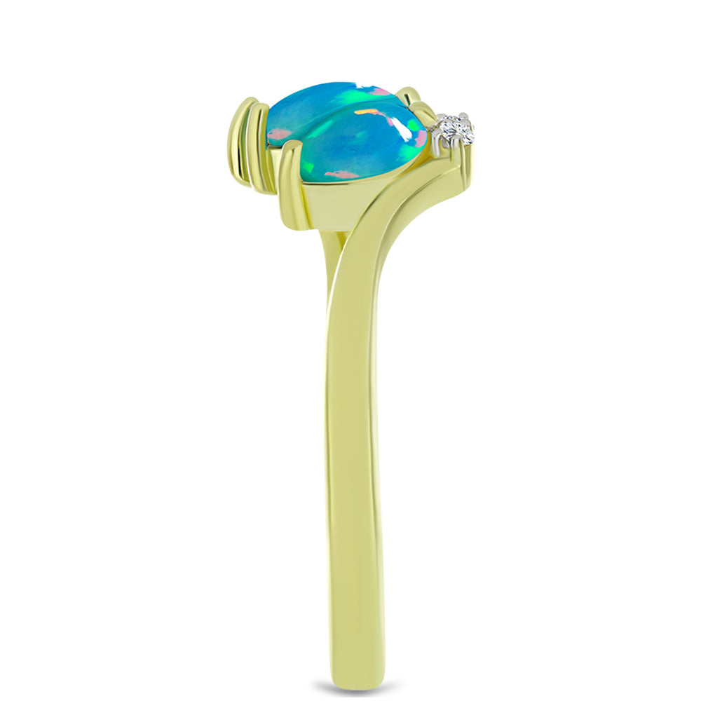 Anillo de Plata Bañada en Oro con Ópalo Azul Paraiba de Etiopía y Topacio Blanco 4 