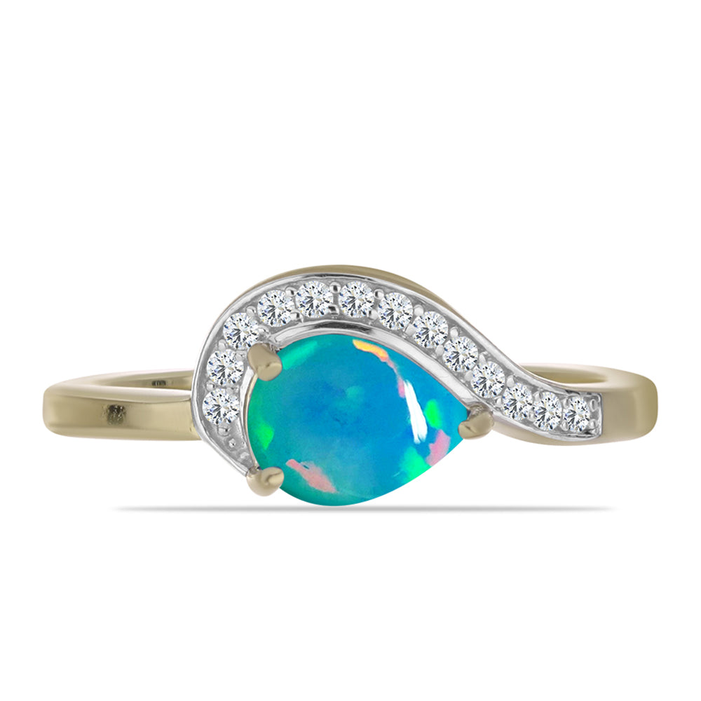 Anillo de Plata Bañada en Oro con Ópalo Azul Paraiba de Etiopía y Topacio Blanco 1 