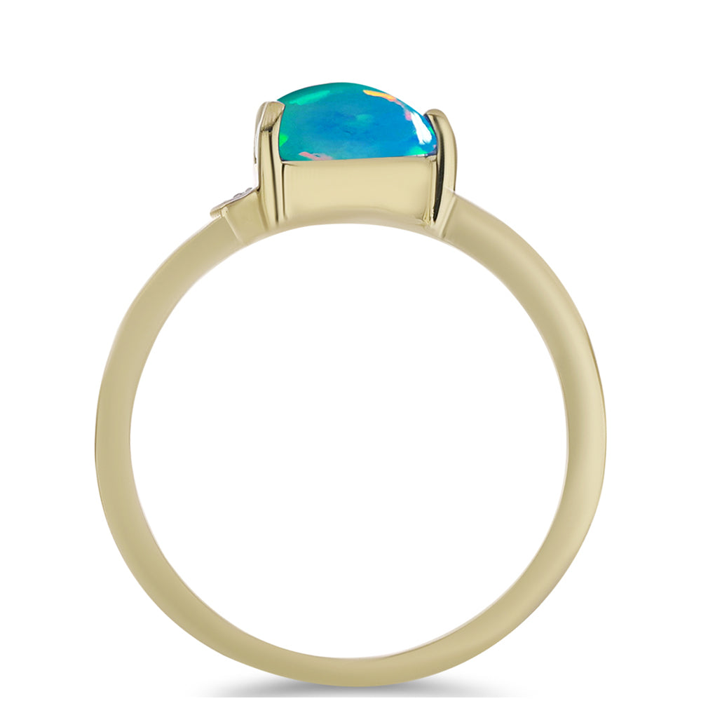 Anillo de Plata Bañada en Oro con Ópalo Azul Paraiba de Etiopía y Topacio Blanco