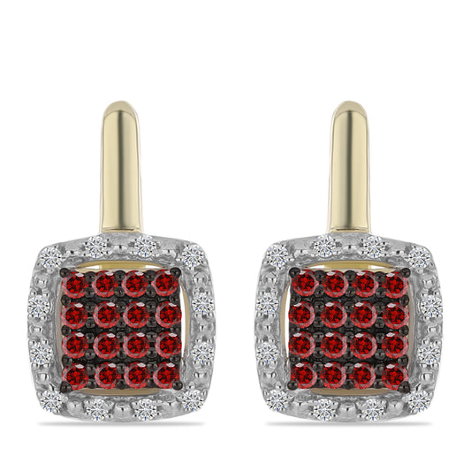 Pendientes de Plata Bañada en Oro con Diamante Rojo y Diamante blanco