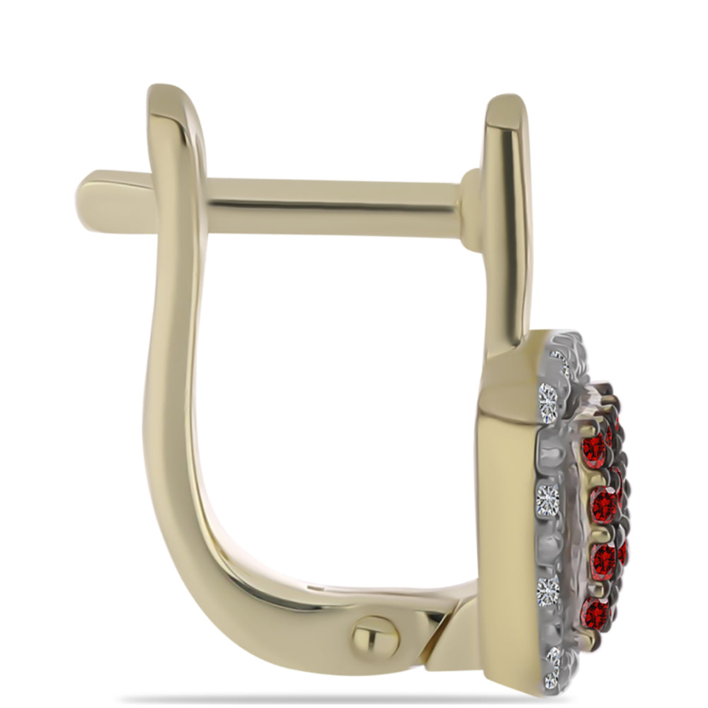 Pendientes de Plata Bañada en Oro con Diamante Rojo y Diamante blanco 4 