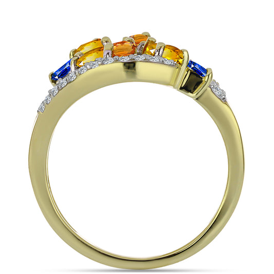 Anillo de Plata Bañada en Oro con Zafiro Arco Iris Rosebery y Topacio Blanco
