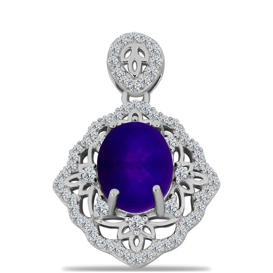 Colgante de Plata con Jade Púrpura y Topacio Blanco