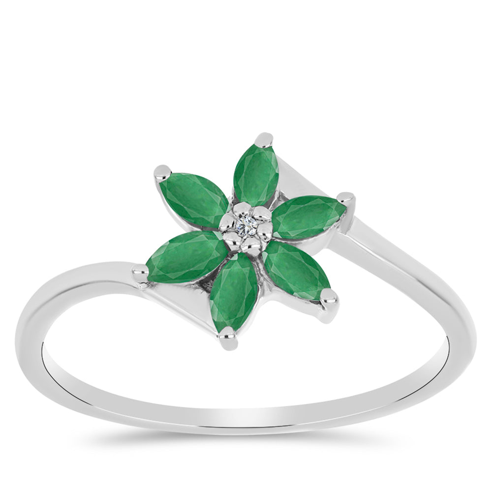 Anillo de Plata con Esmeralda de Brasil y Topacio Blanco 3 