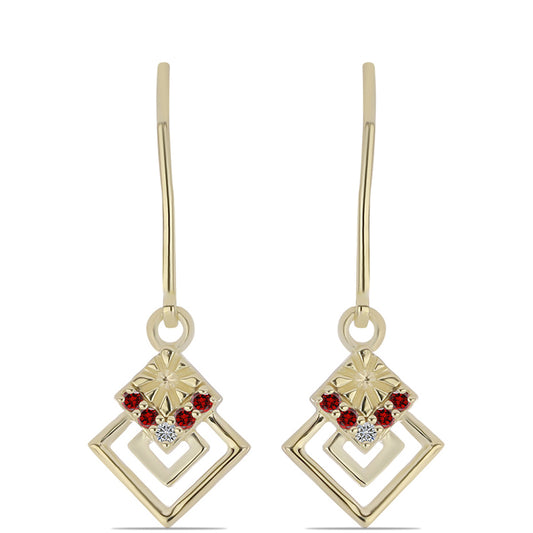 Pendientes de Plata Bañada en Oro con Diamante Rojo y Diamante blanco