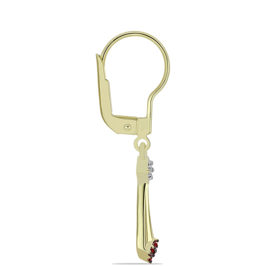 Pendientes de Plata Bañada en Oro con Diamante Rojo y Diamante blanco