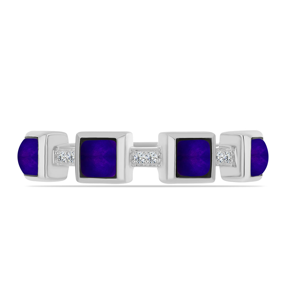 Anillo de Plata con Jade Púrpura y Topacio Blanco