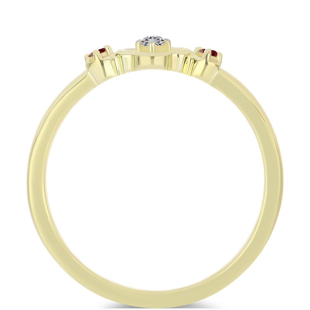 Anillo de Plata Bañada en Oro con Diamante Rojo y Diamante blanco 2 