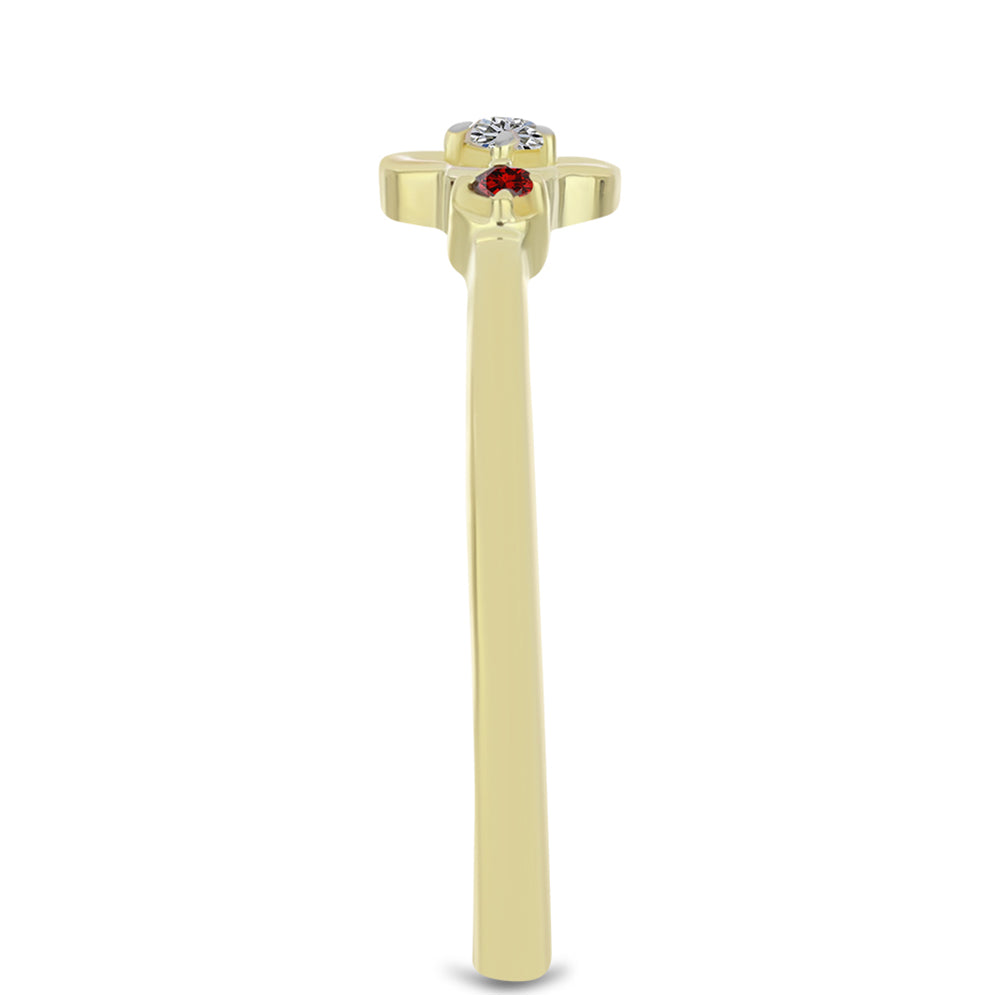 Anillo de Plata Bañada en Oro con Diamante Rojo y Diamante blanco 4 