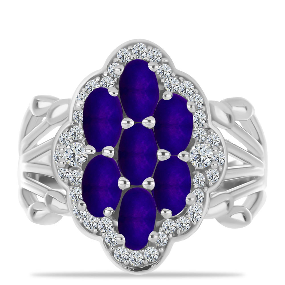 Anillo de Plata con Jade Púrpura y Topacio Blanco 1 