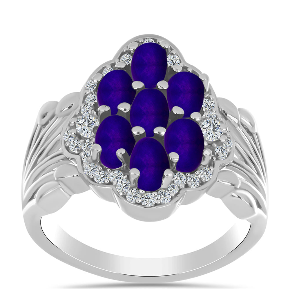 Anillo de Plata con Jade Púrpura y Topacio Blanco 3 