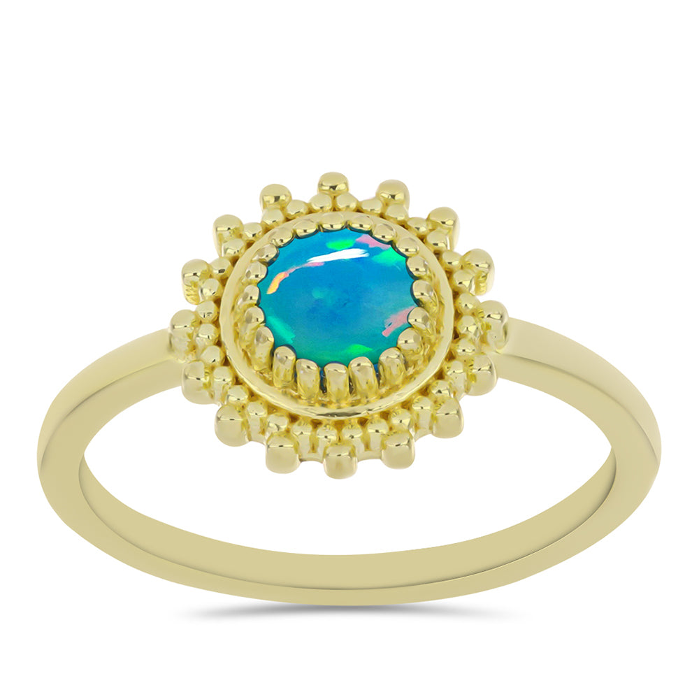 Anillo de Plata Bañada en Oro con Ópalo Azul Paraiba de Etiopía 3 