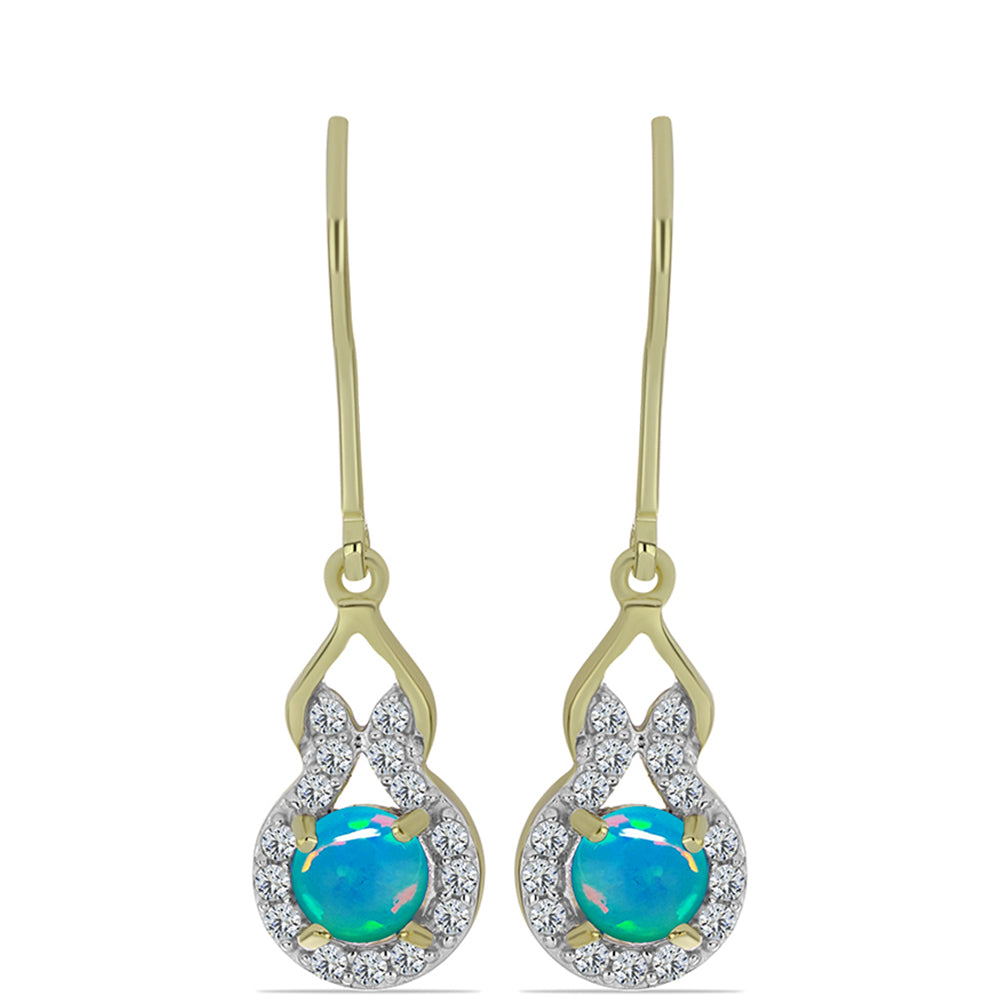 Pendientes de Plata Bañada en Oro con Ópalo Azul Paraiba de Etiopía y Topacio Blanco 3 