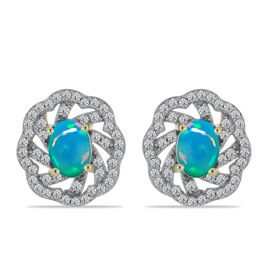 Pendientes de Plata Bañada en Oro con Ópalo Azul Paraiba de Etiopía y Topacio Blanco