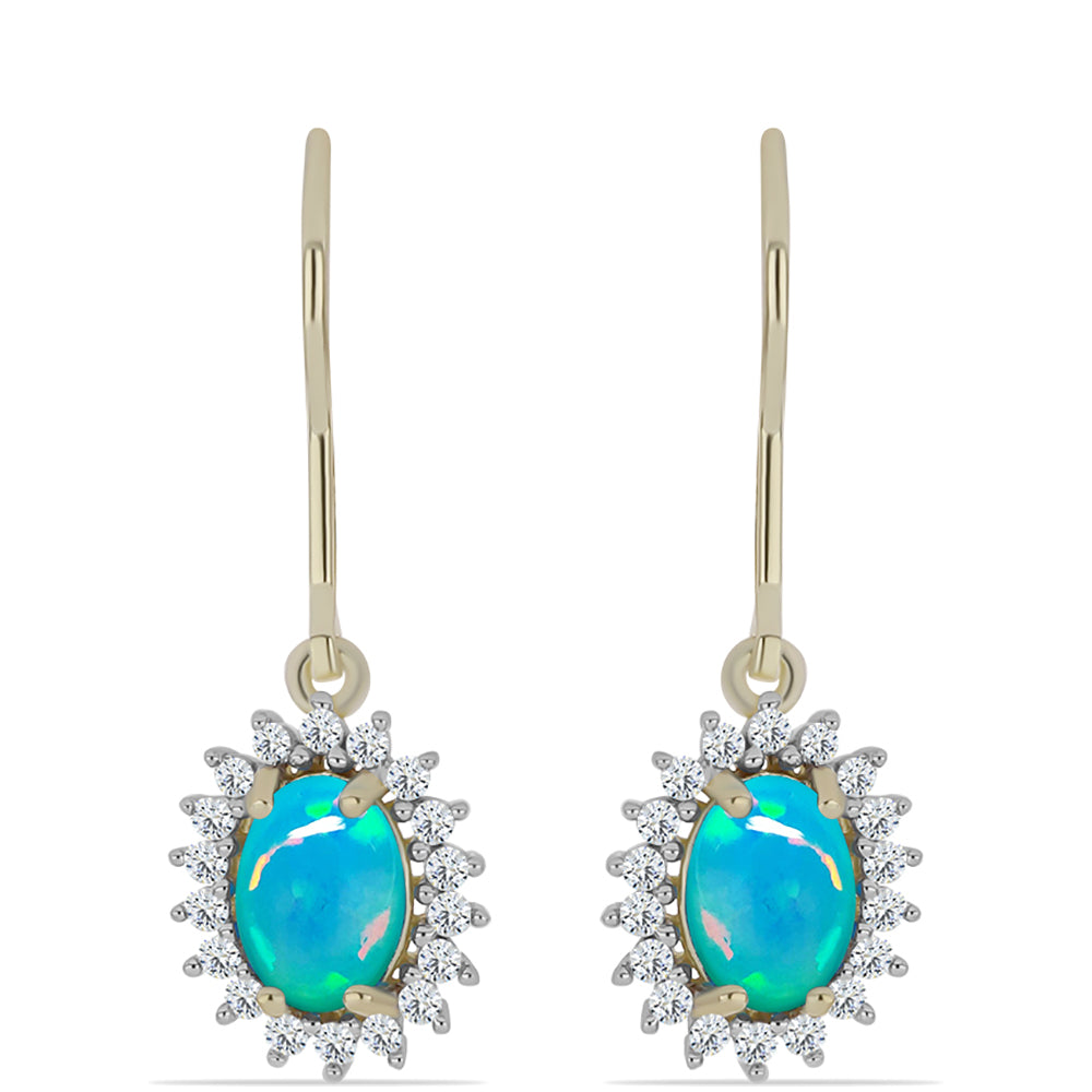 Pendientes de Plata Bañada en Oro con Ópalo Azul Paraiba de Etiopía y Topacio Blanco 3 