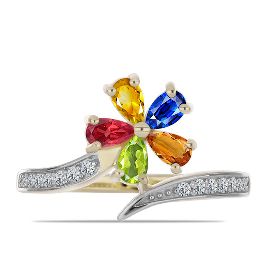 Anillo de Plata Bañada en Oro con Zafiro Arco Iris Rosebery y Topacio Blanco