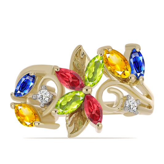 Anillo de Plata Bañada en Oro con Zafiro Arco Iris Rosebery y Topacio Blanco