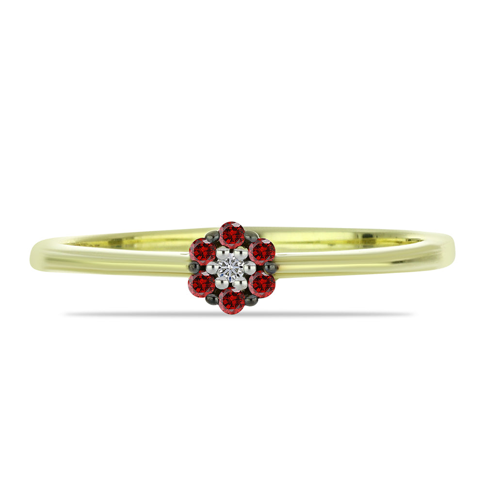 Anillo de Plata Bañada en Oro con Diamante Rojo y Diamante blanco 1 