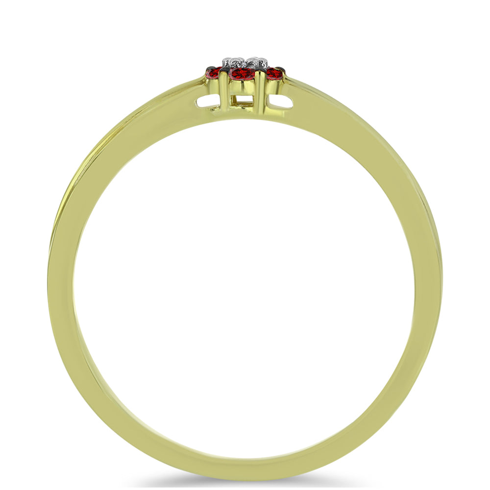 Anillo de Plata Bañada en Oro con Diamante Rojo y Diamante blanco