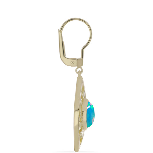 Pendientes de Plata Bañada en Oro con Ópalo Azul Paraiba de Etiopía
