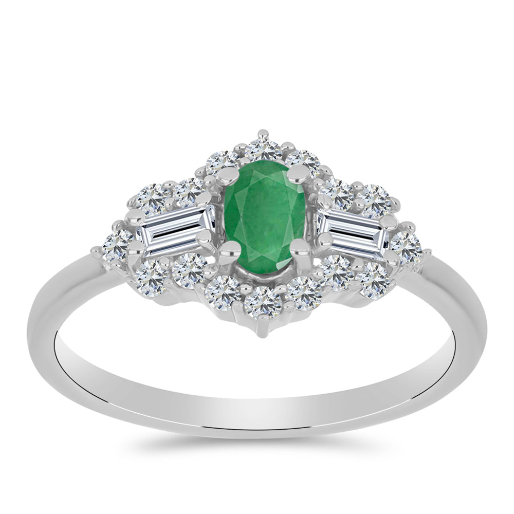 Anillo de Plata con Esmeralda de Brasil y Topacio Blanco 3 