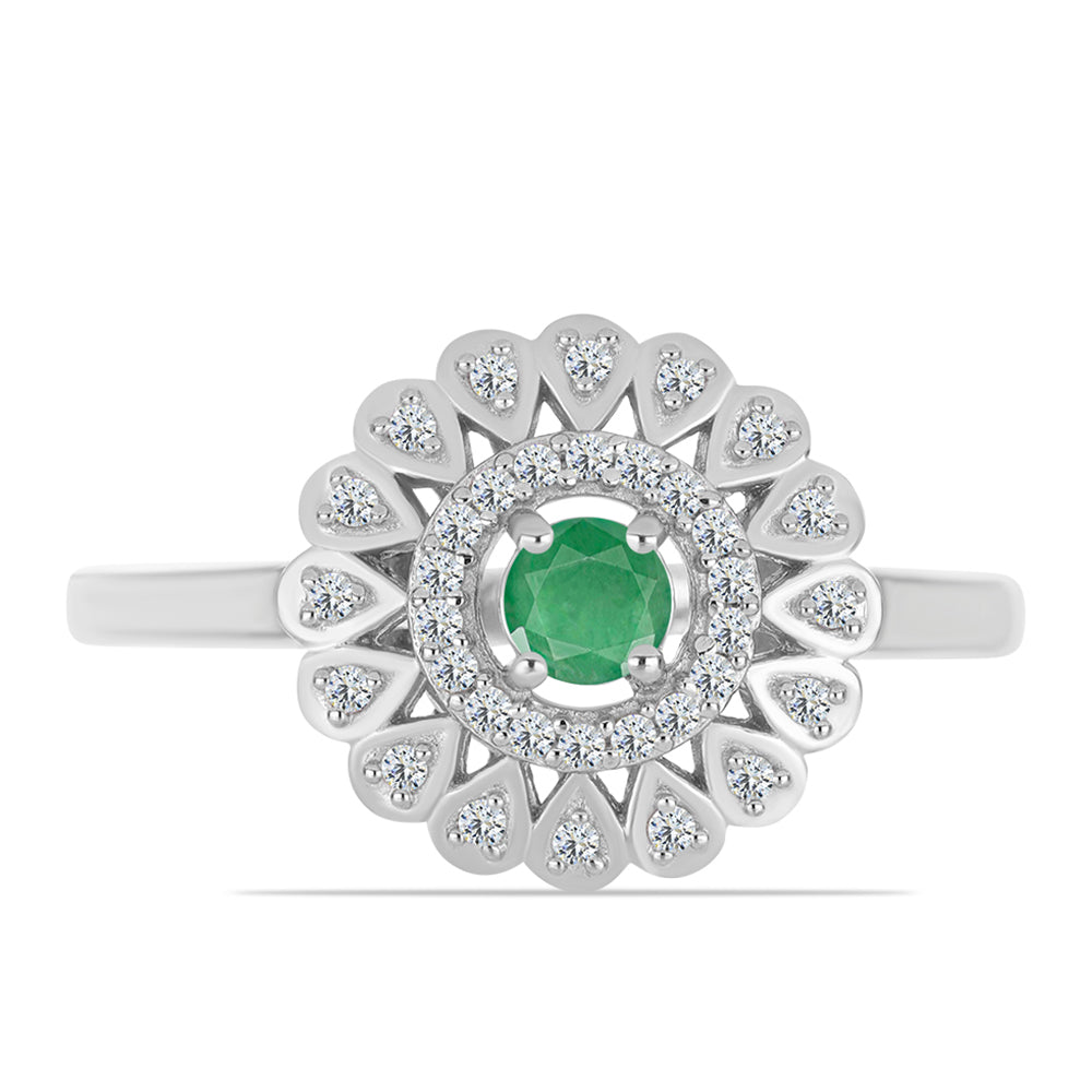 Anillo de Plata con Esmeralda de Brasil y Topacio Blanco
