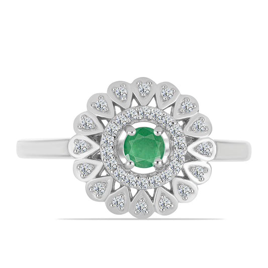Anillo de Plata con Esmeralda de Brasil y Topacio Blanco