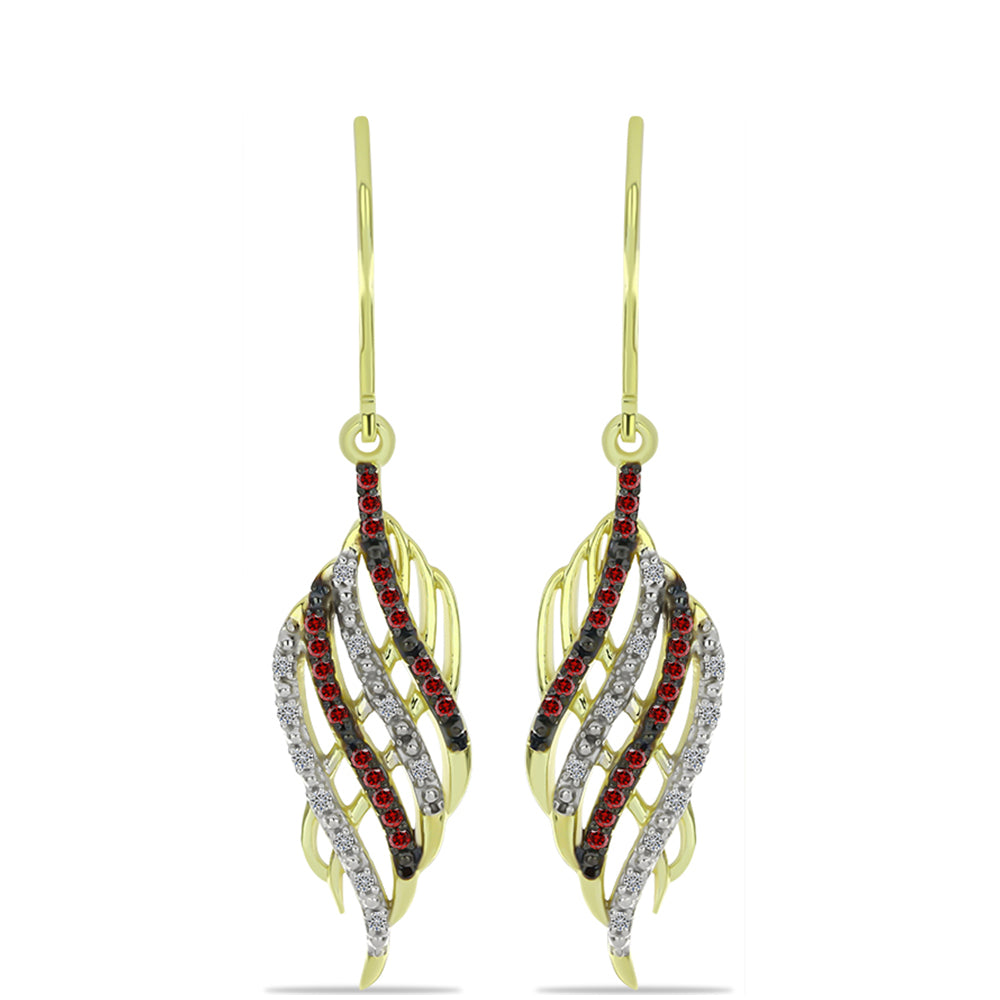 Pendientes de Plata Bañada en Oro con Diamante Rojo y Diamante blanco