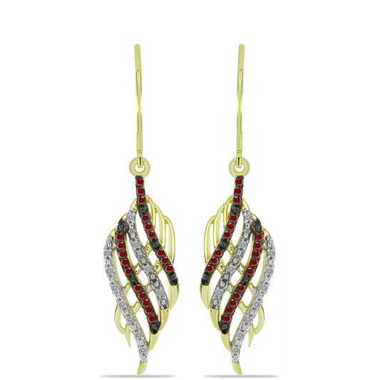 Pendientes de Plata Bañada en Oro con Diamante Rojo y Diamante blanco