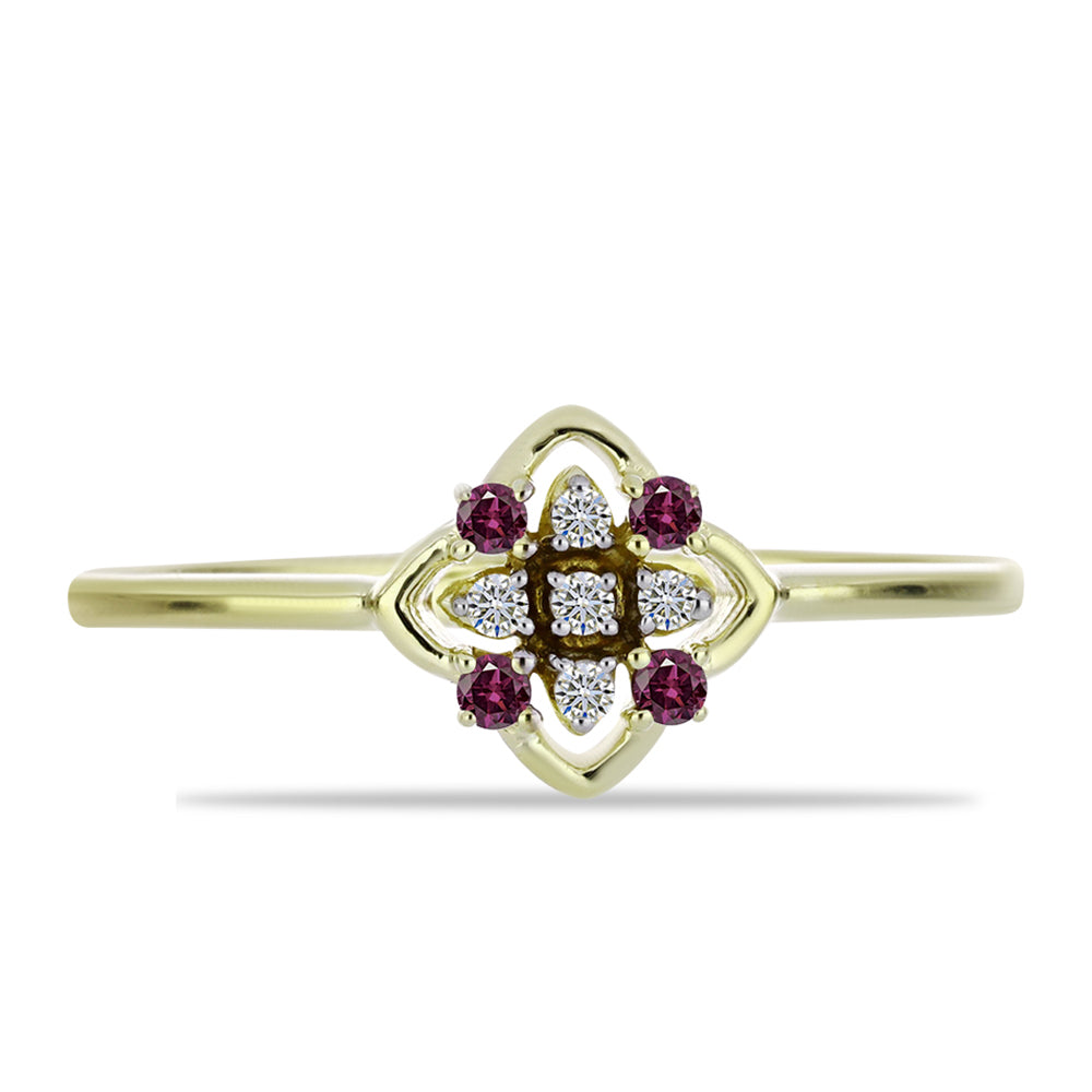 Anillo de Plata Bañada en Oro con Diamante Púrpura y Diamante blanco