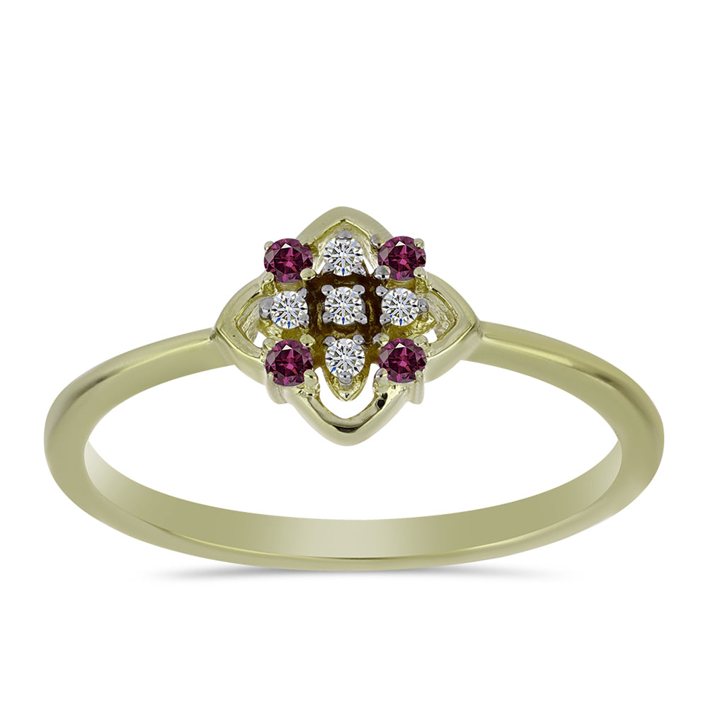Anillo de Plata Bañada en Oro con Diamante Púrpura y Diamante blanco 3 
