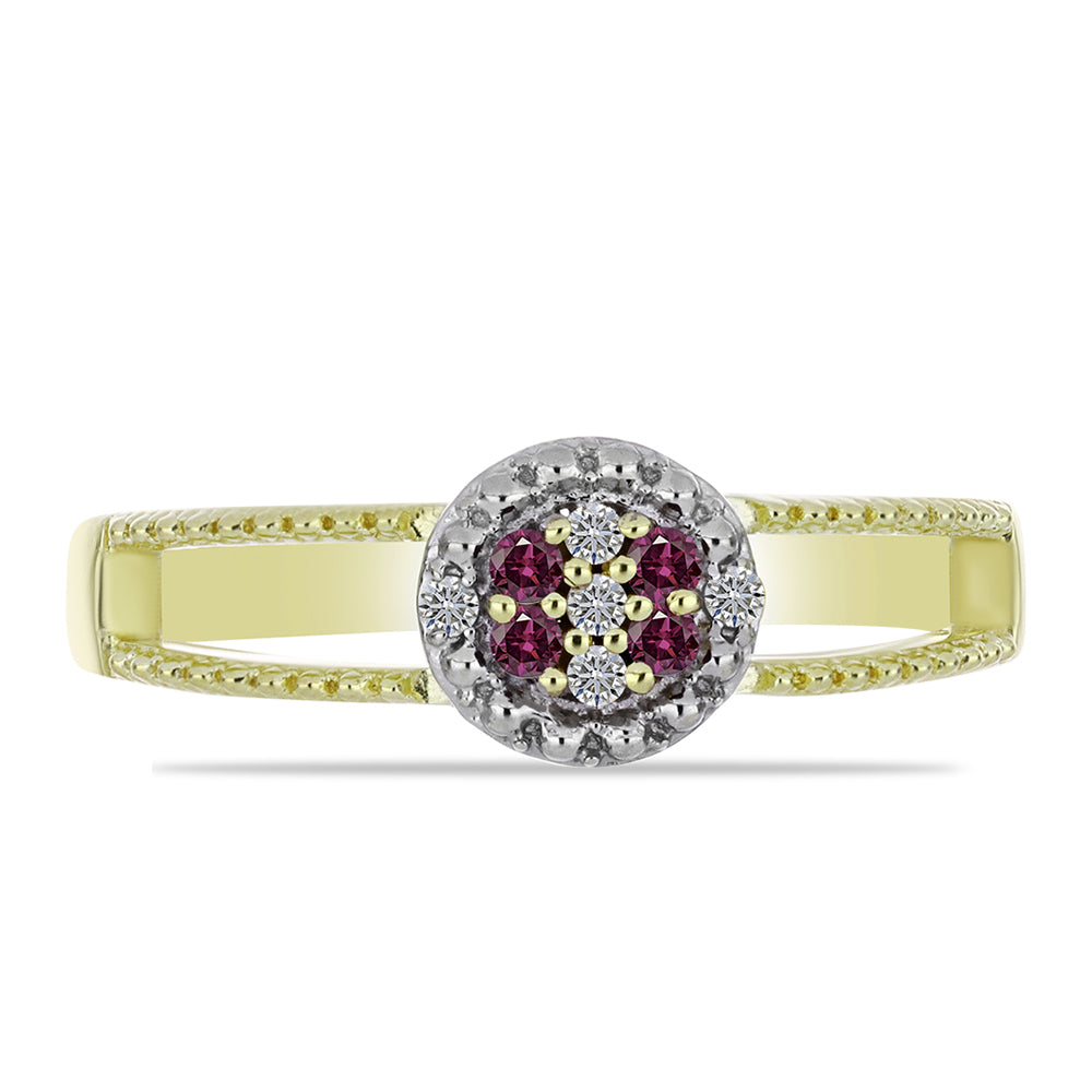 Anillo de Plata Bañada en Oro con Diamante Púrpura y Diamante blanco