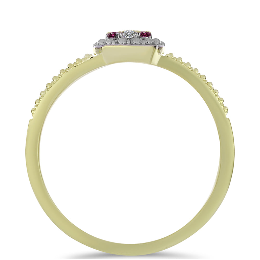 Anillo de Plata Bañada en Oro con Diamante Púrpura y Diamante blanco