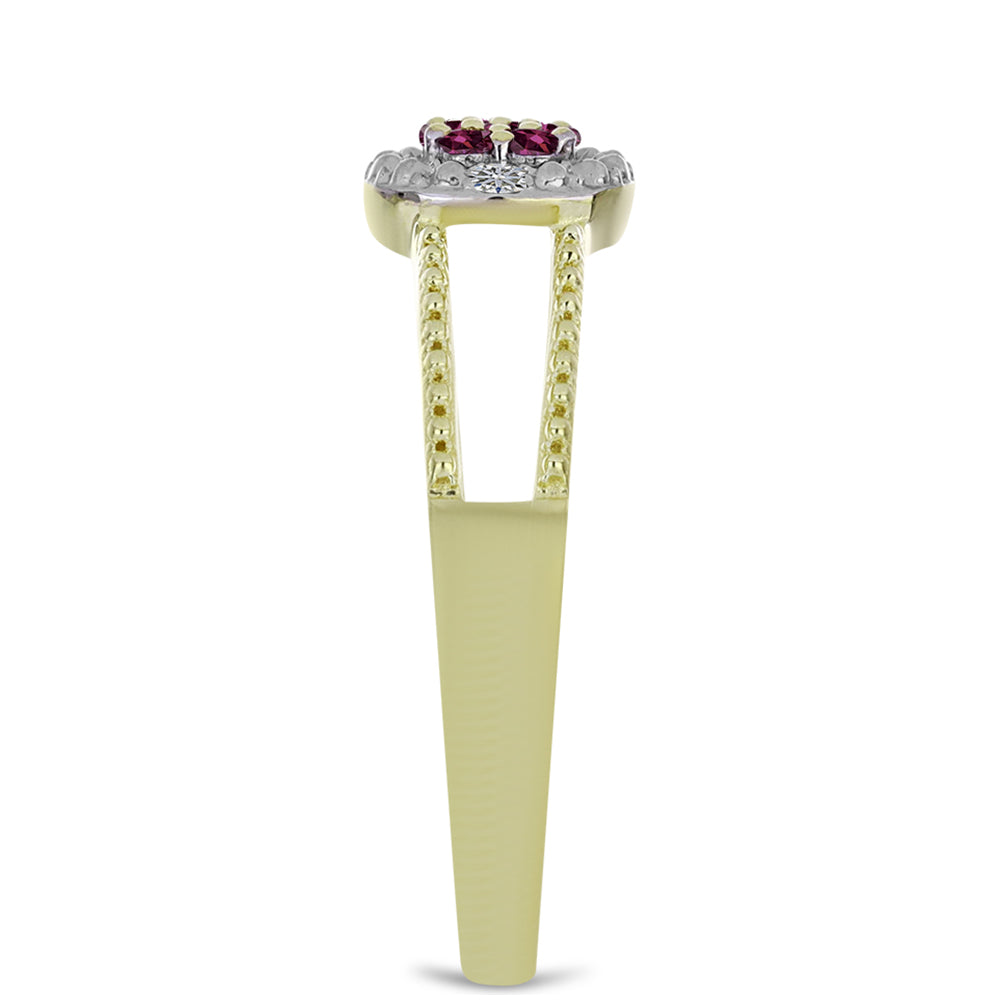 Anillo de Plata Bañada en Oro con Diamante Púrpura y Diamante blanco 4 