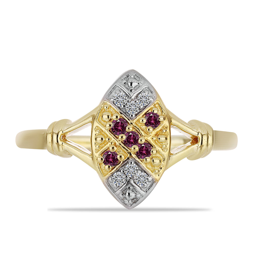 Anillo de Plata Bañada en Oro con Diamante Púrpura y Diamante blanco 1 