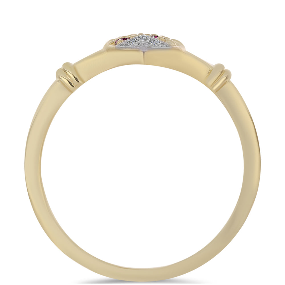 Anillo de Plata Bañada en Oro con Diamante Púrpura y Diamante blanco