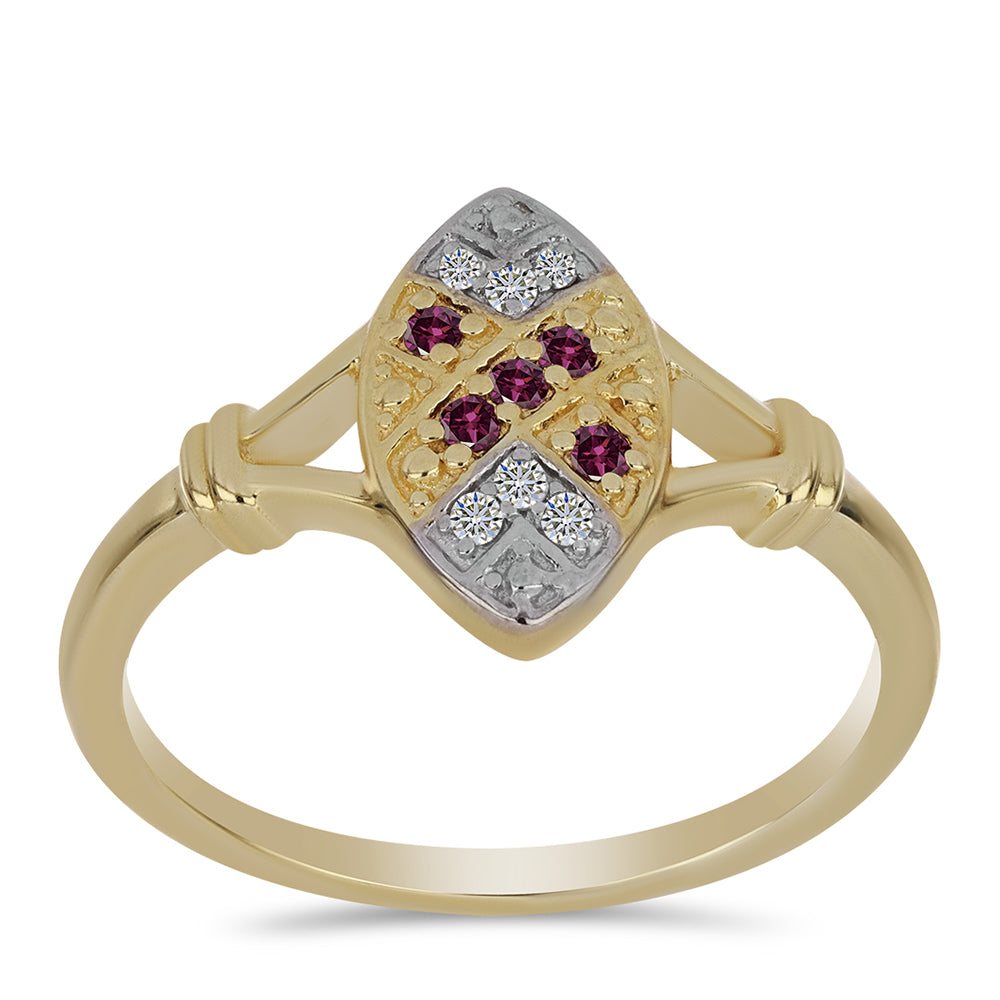 Anillo de Plata Bañada en Oro con Diamante Púrpura y Diamante blanco