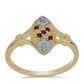 Anillo de Plata Bañada en Oro con Diamante Púrpura y Diamante blanco
