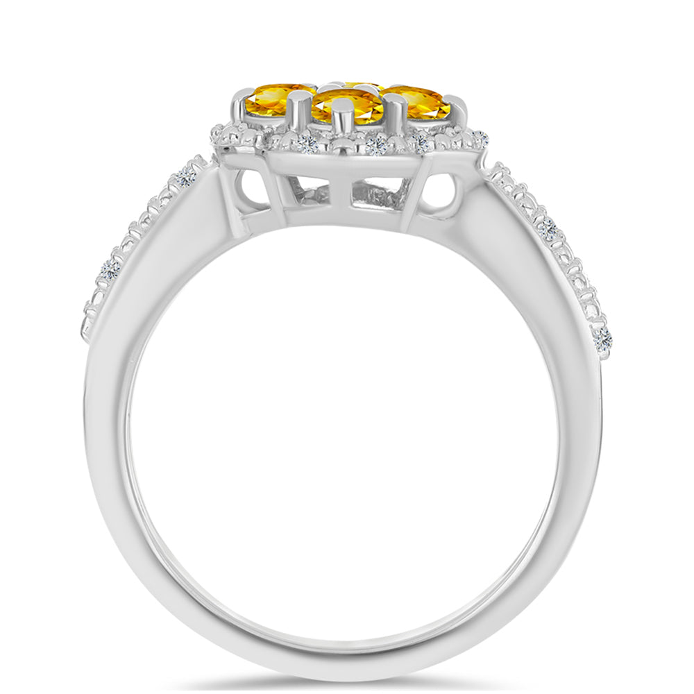 Anillo de Plata con Citrino de los Montes Urales y Topacio Blanco