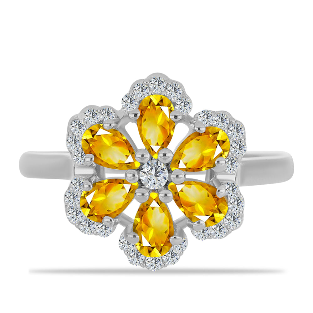 Anillo de Plata con Citrino de los Montes Urales y Topacio Blanco
