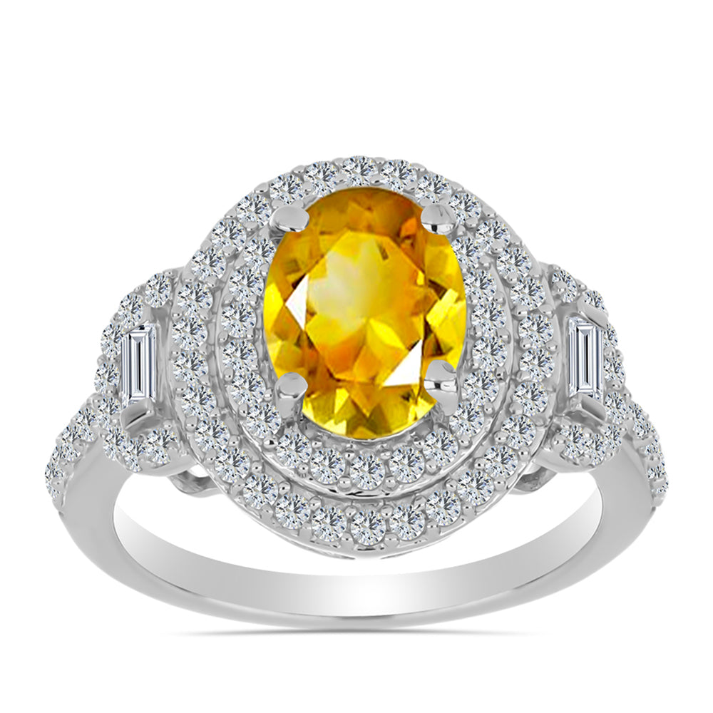 Anillo de Plata con Citrino de los Montes Urales y Zircón Blanco 3 