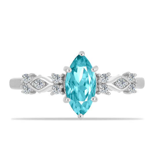 Anillo de Plata con Cuarzo Paraiba y Topacio Blanco