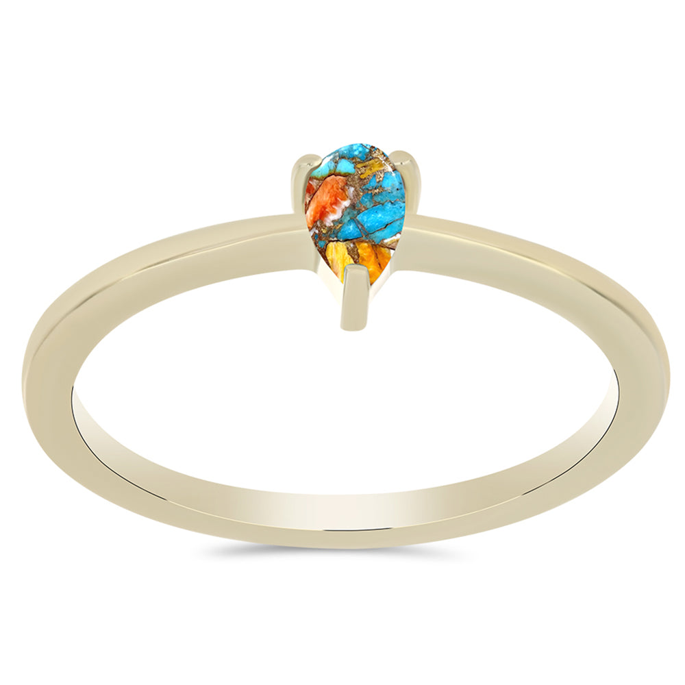 Anillo de Plata Bañada en Oro con Turquesa Ostra 3 