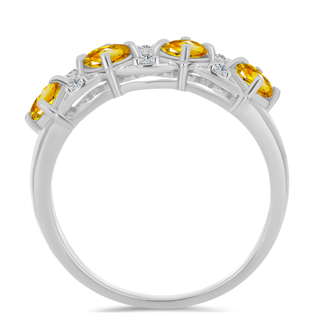 Anillo de Plata con Citrino de los Montes Urales y Topacio Blanco