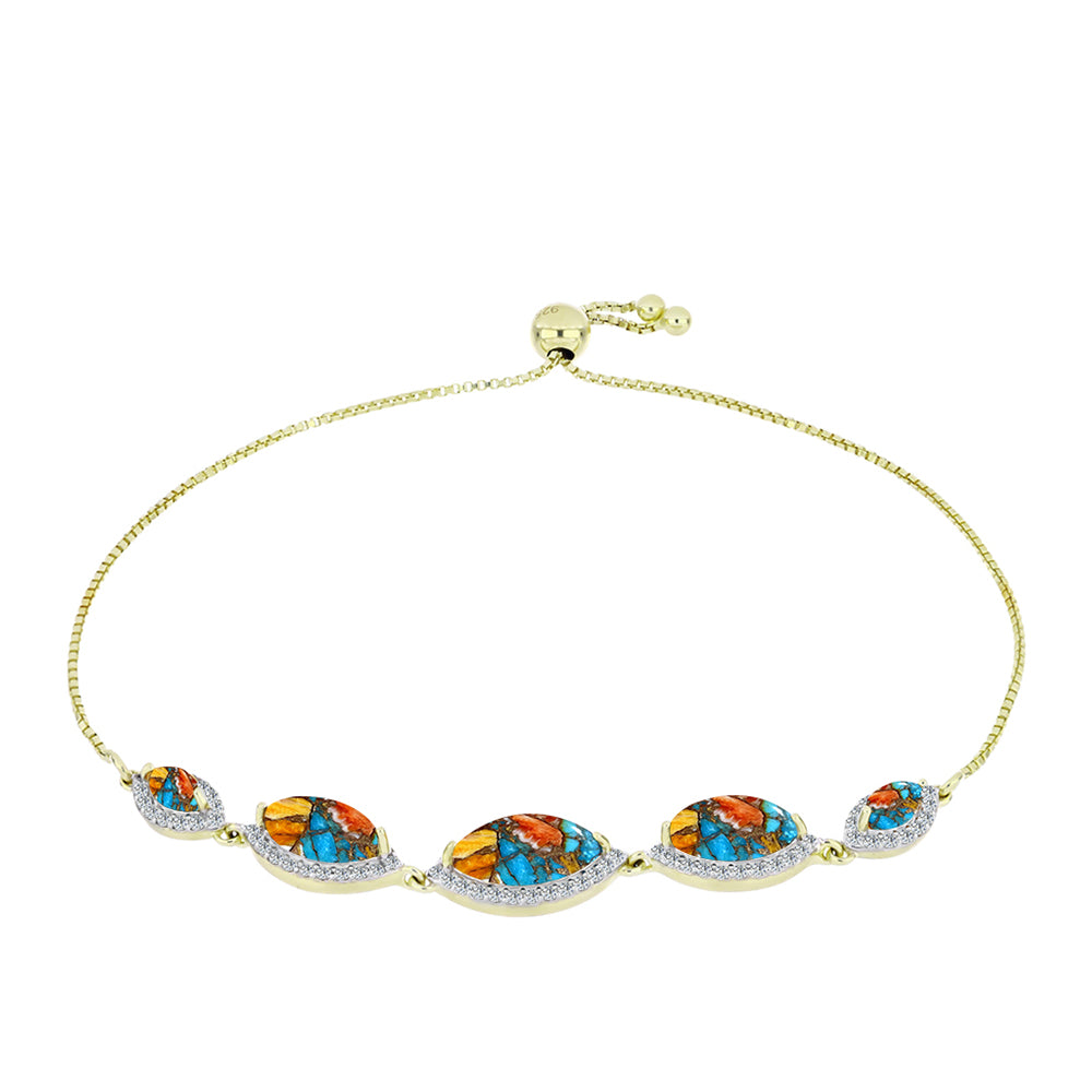 Pulsera de Plata Bañada en Oro con Turquesa Ostra y Topacio Blanco