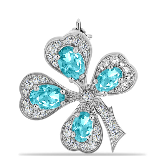 Broche de Plata con Cuarzo Paraiba y Topacio Blanco